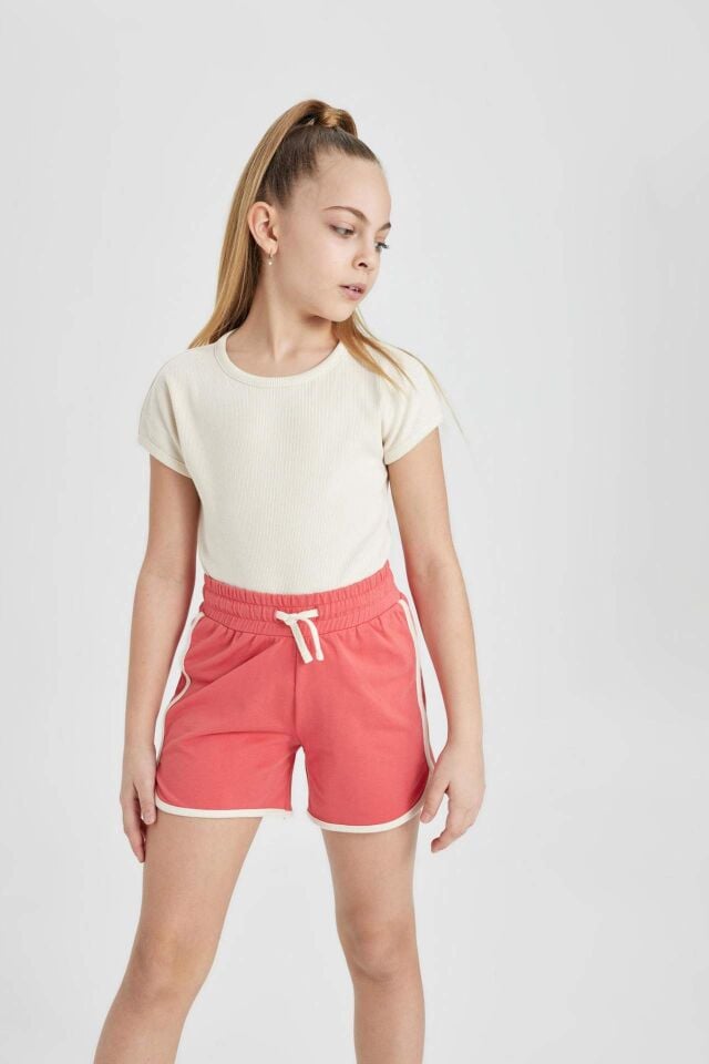 Kız Çocuk Beli Lastikli Basic Düz Şort