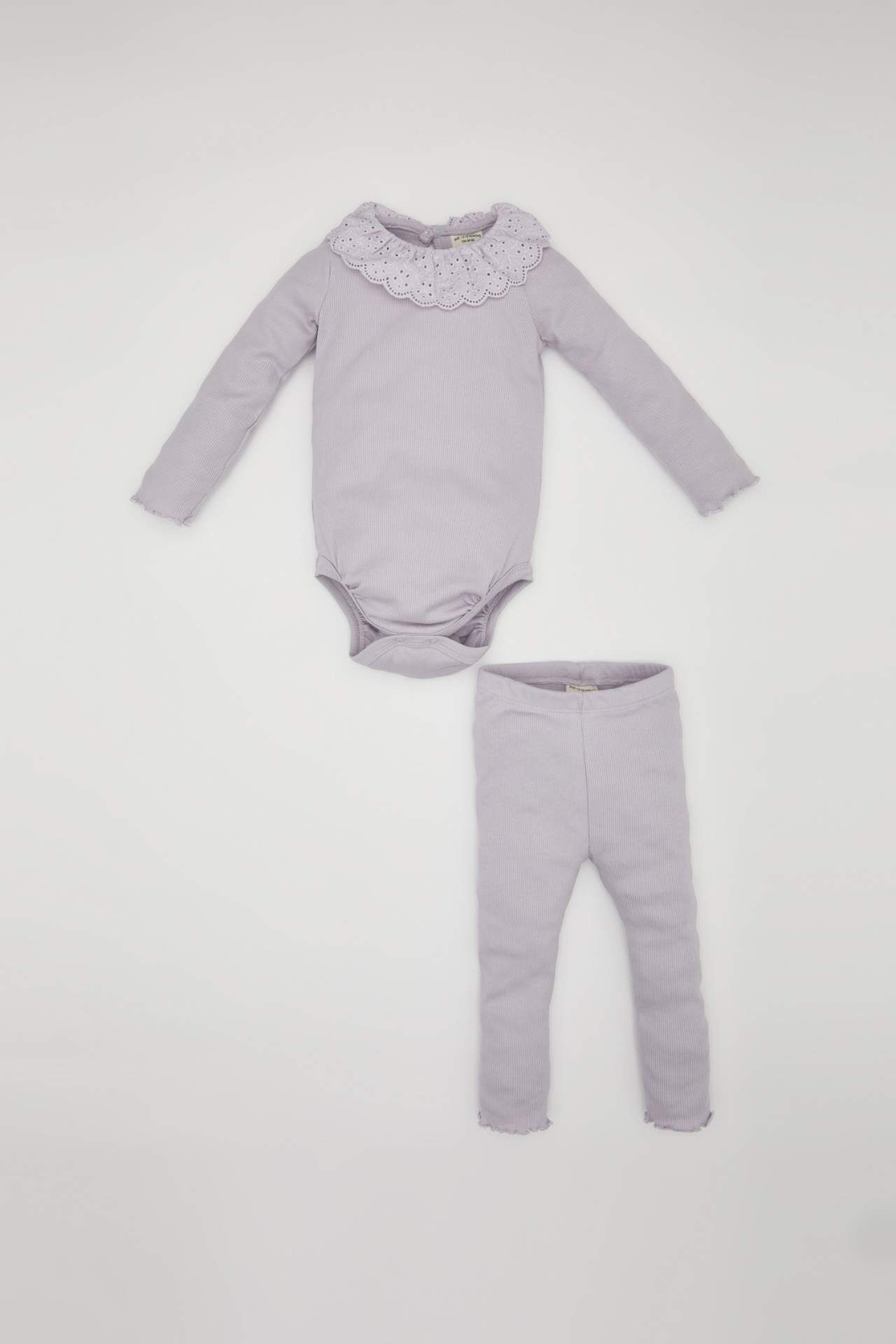 Kız Bebek Fitilli Kaşkorse Uzun Kollu Çıtçıtlı Body Alt 2'li Takım