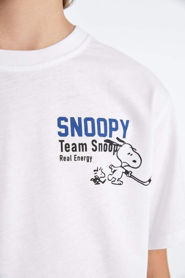 Erkek Çocuk Snoopy Bisiklet Yaka Kısa Kollu Tişört