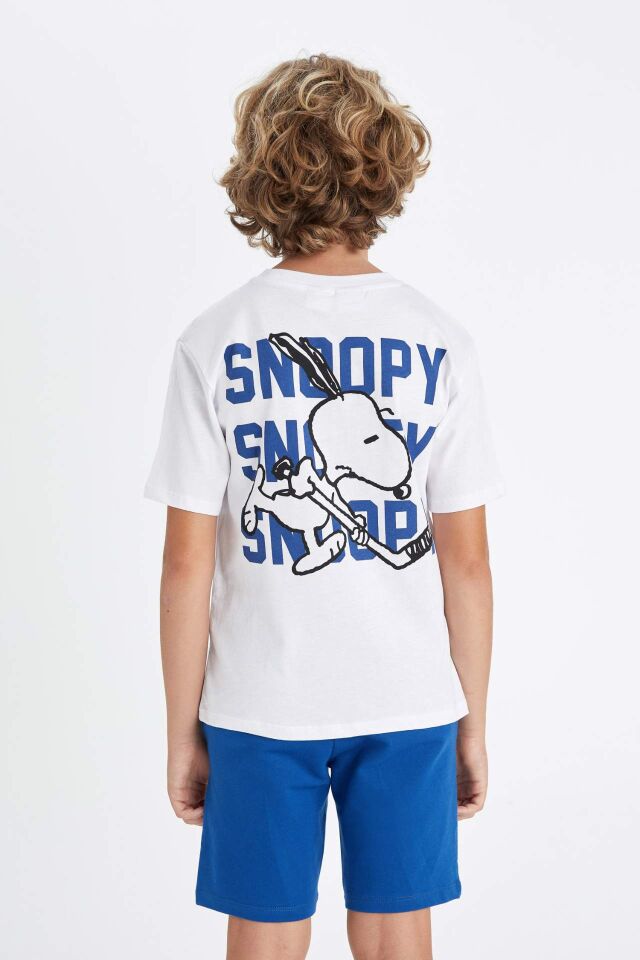 Erkek Çocuk Snoopy Bisiklet Yaka Kısa Kollu Tişört