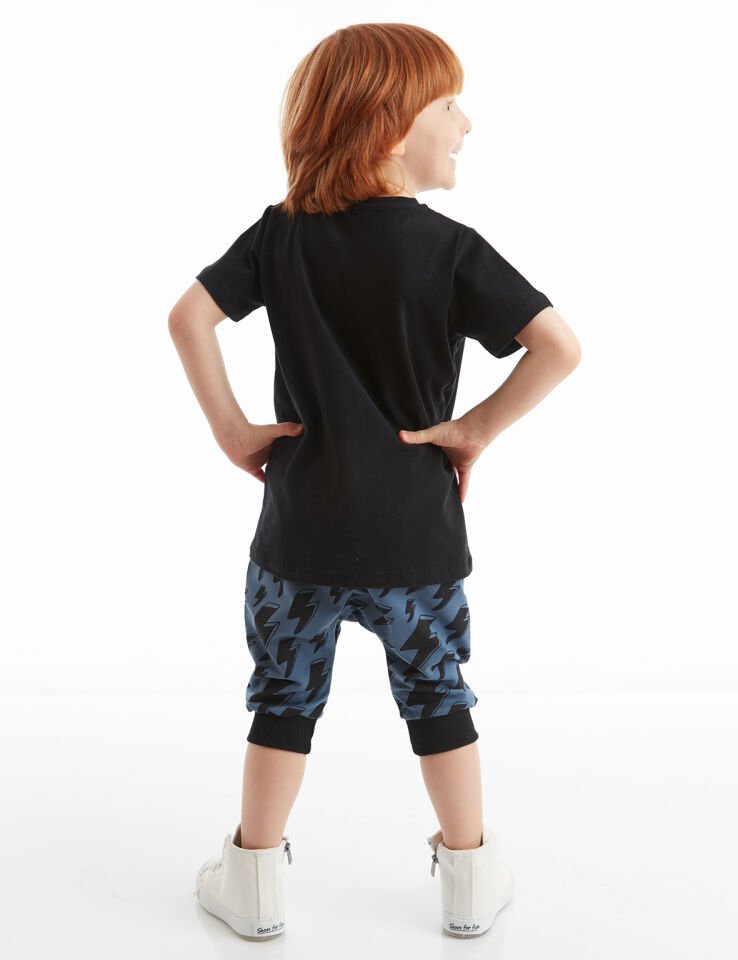 Rock On Erkek Çocuk T-shirt Kapri Şort Takım 8 Y - Lacivert Siyah