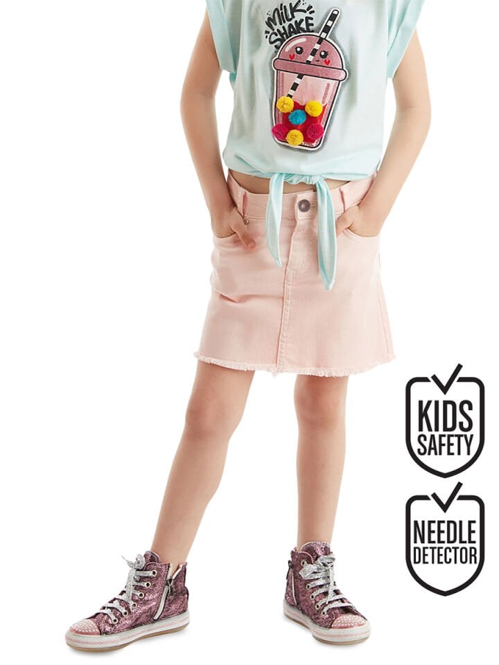 Pembe Denim Mini Kız Çocuk Etek