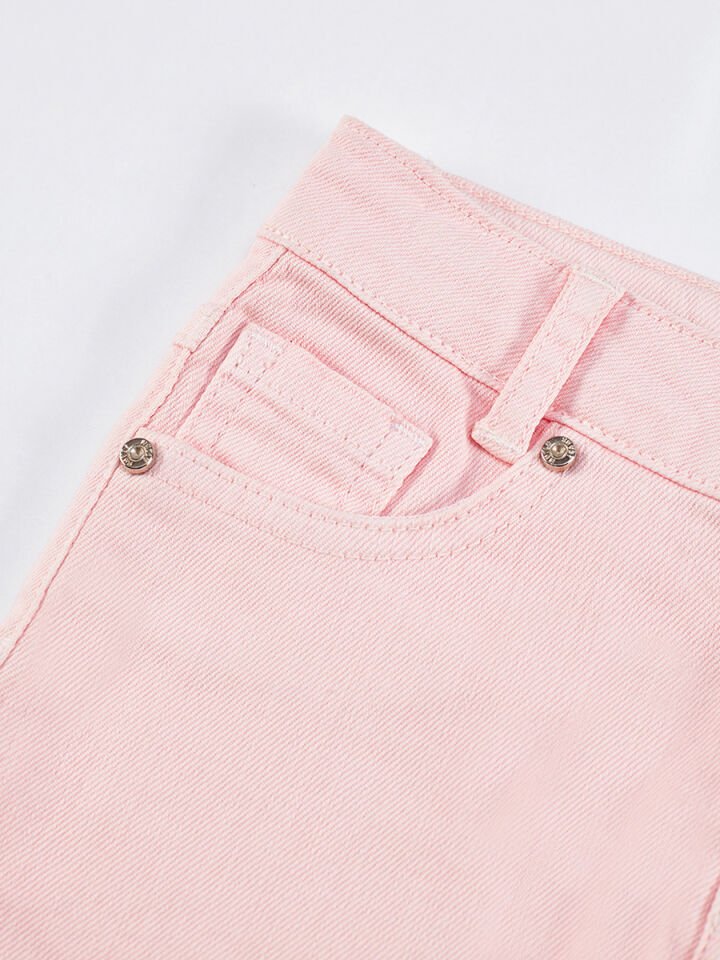 Pembe Denim Mini Kız Çocuk Etek