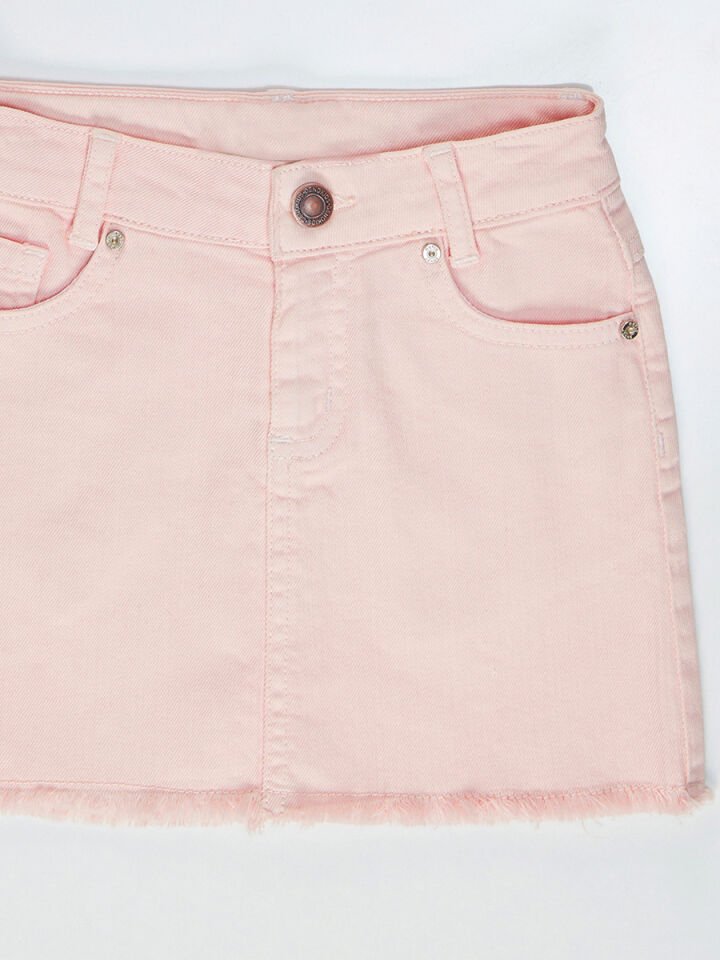 Pembe Denim Mini Kız Çocuk Etek