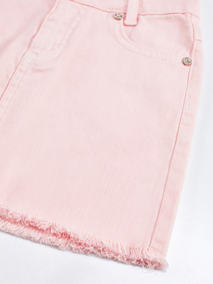 Pembe Denim Mini Kız Çocuk Etek