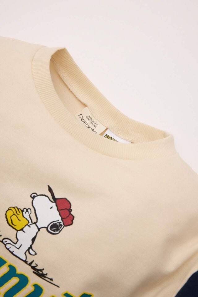 Erkek Bebek Snoopy Bisiklet Yaka İçi Yumuşak Tüylü İnce Sweatshirt