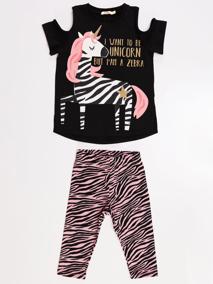 Unique Zebra Kız Çocuk Tunik Tayt Takım 4 Y - Pembe, Siyah