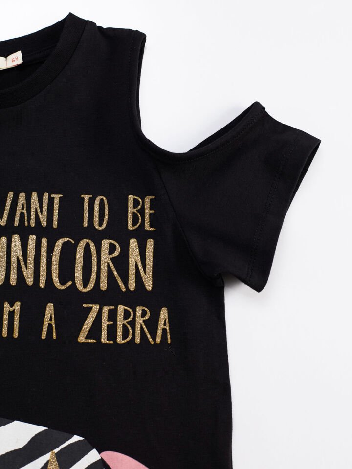 Unique Zebra Kız Çocuk Tunik Tayt Takım 4 Y - Pembe, Siyah