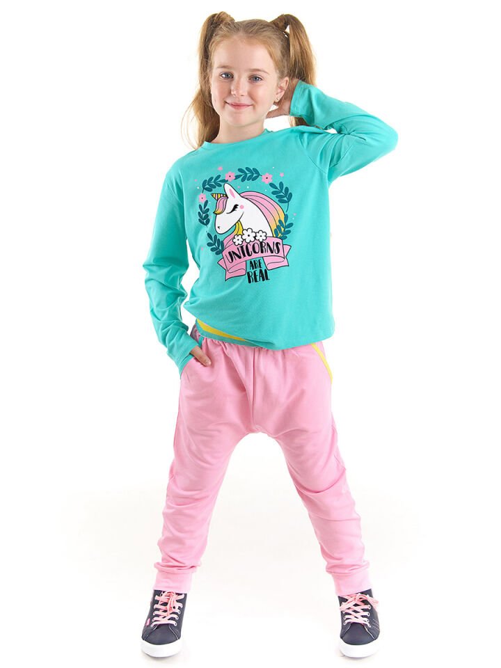 Real Unicorn Kız Çocuk T-shirt Pantolon Takım 6 Y - Pembe, Mint