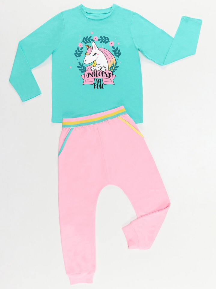 Real Unicorn Kız Çocuk T-shirt Pantolon Takım 6 Y - Pembe, Mint