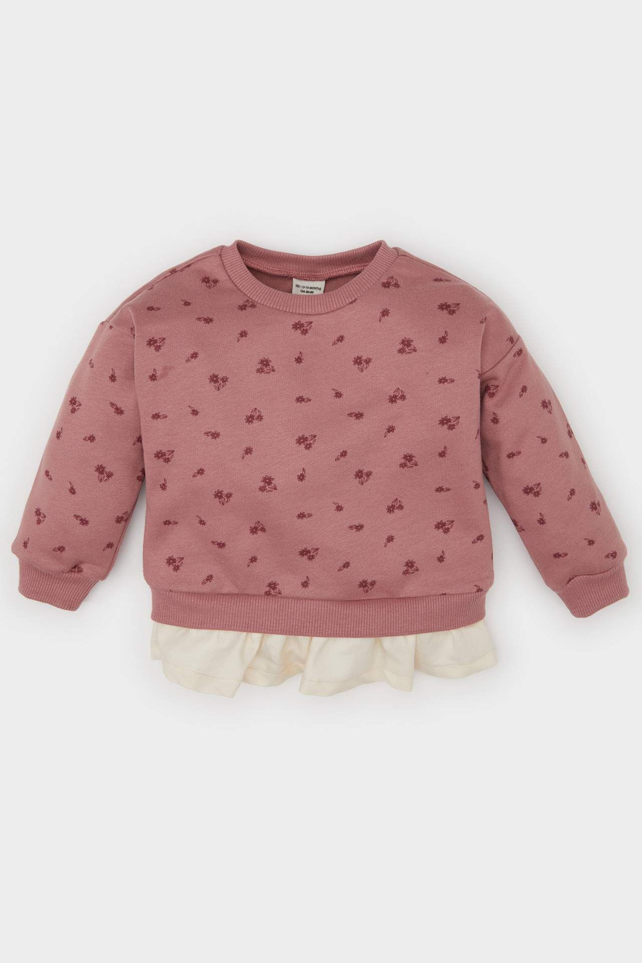 Kız Bebek Bisiklet Yaka Çiçekli İçi Yumuşak Tüylü Sweatshirt