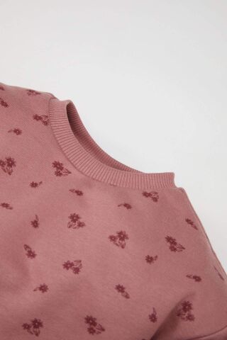 Kız Bebek Bisiklet Yaka Çiçekli İçi Yumuşak Tüylü Sweatshirt