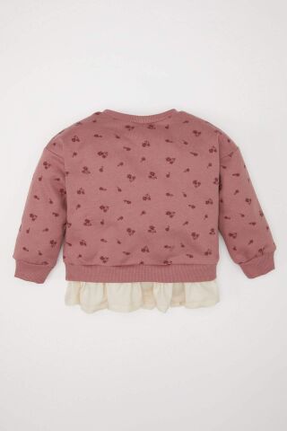 Kız Bebek Bisiklet Yaka Çiçekli İçi Yumuşak Tüylü Sweatshirt
