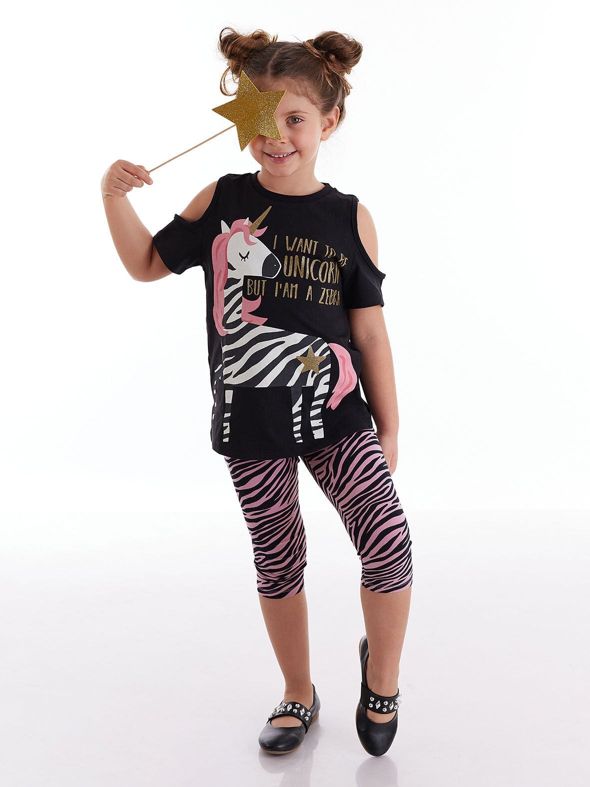 Unique Zebra Kız Çocuk Tunik Tayt Takım 5 Y - Pembe, Siyah