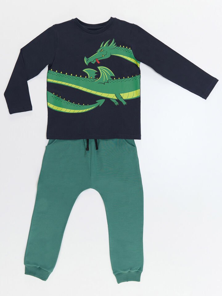 Ejderha Erkek Çocuk T-shirt Pantolon Takım 8 Y - Yeşil, Lacivert