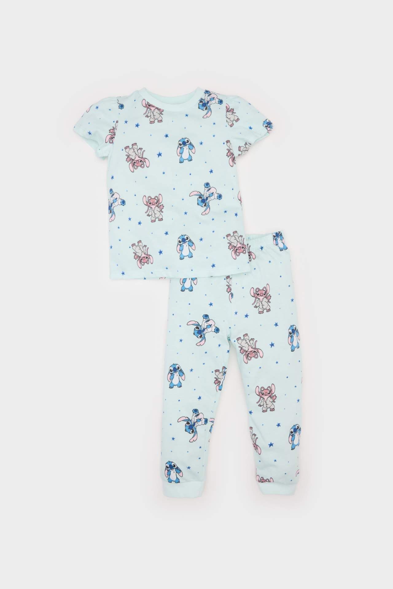 Kız Bebek Disney Lilo & Stitch Pijama Takımı Penye Kısa Kollu Üst Esnek Belli Uzun Alt