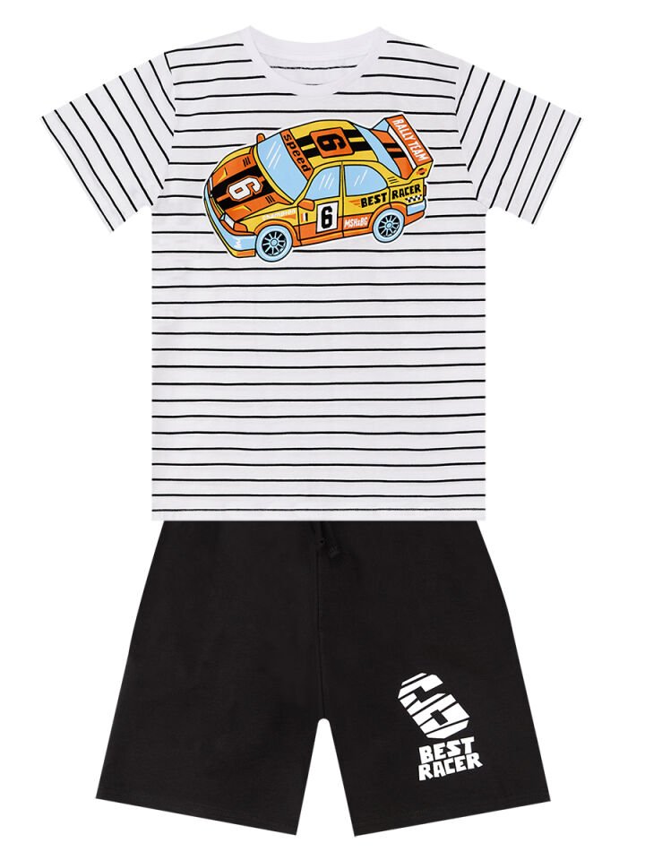 Yarışçı Erkek Çocuk T-shirt Şort Takım 10 Y - Beyaz