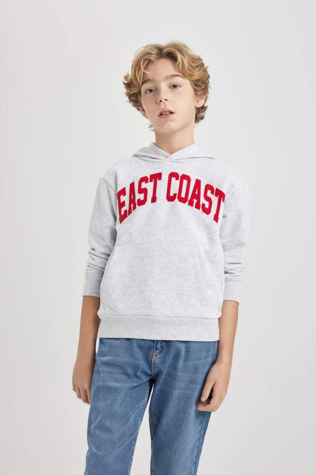 Erkek Çocuk Kapüşonlu Baskılı Kalın Sweatshirt
