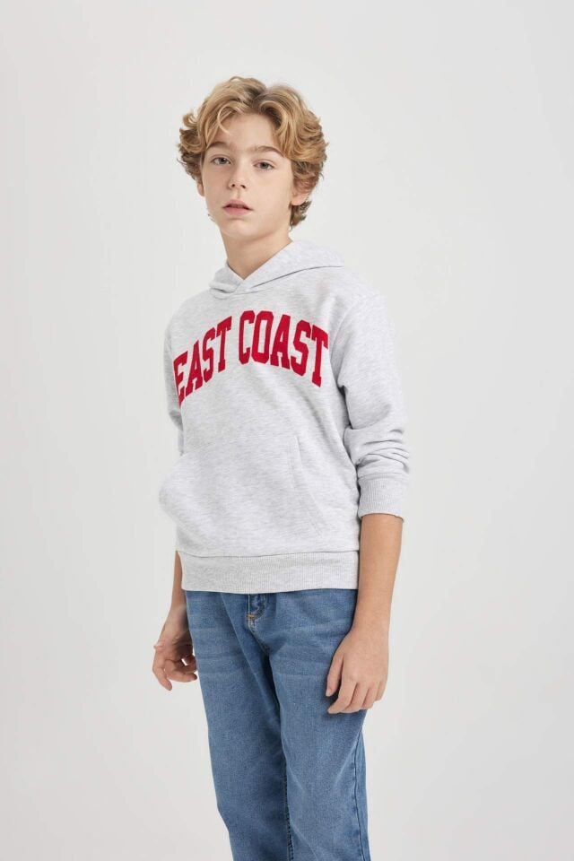 Erkek Çocuk Kapüşonlu Baskılı Kalın Sweatshirt