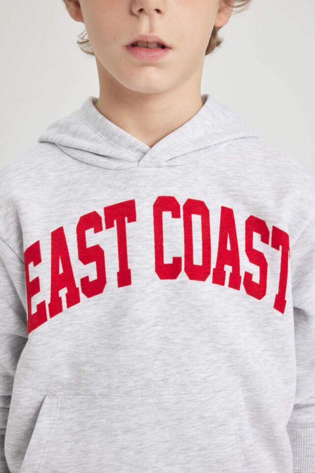 Erkek Çocuk Kapüşonlu Baskılı Kalın Sweatshirt