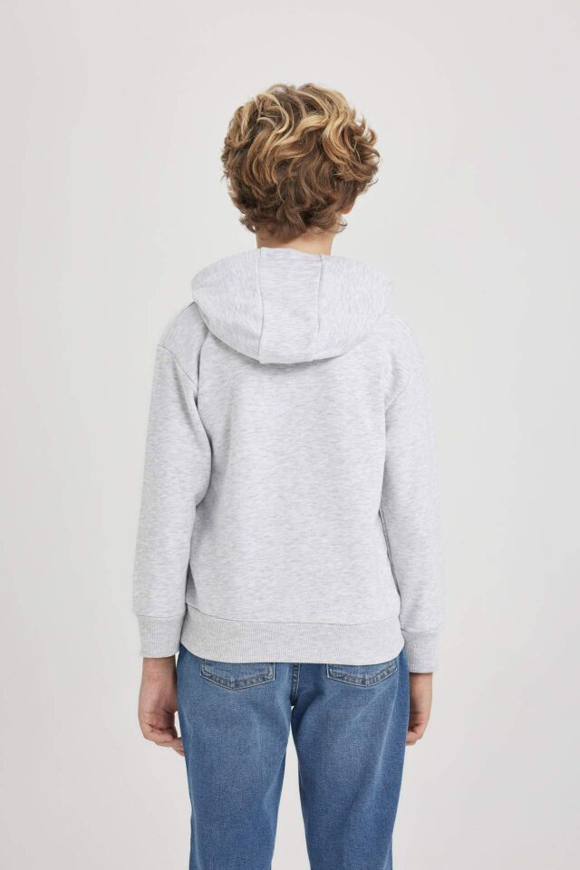 Erkek Çocuk Kapüşonlu Baskılı Kalın Sweatshirt