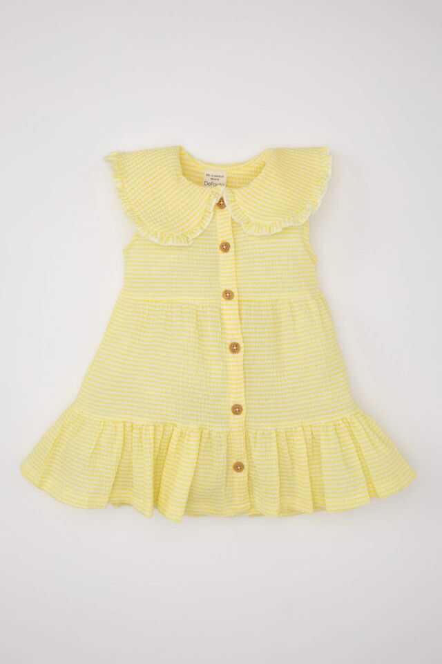 Kız Bebek Çizgili Kolsuz Poplin Elbise