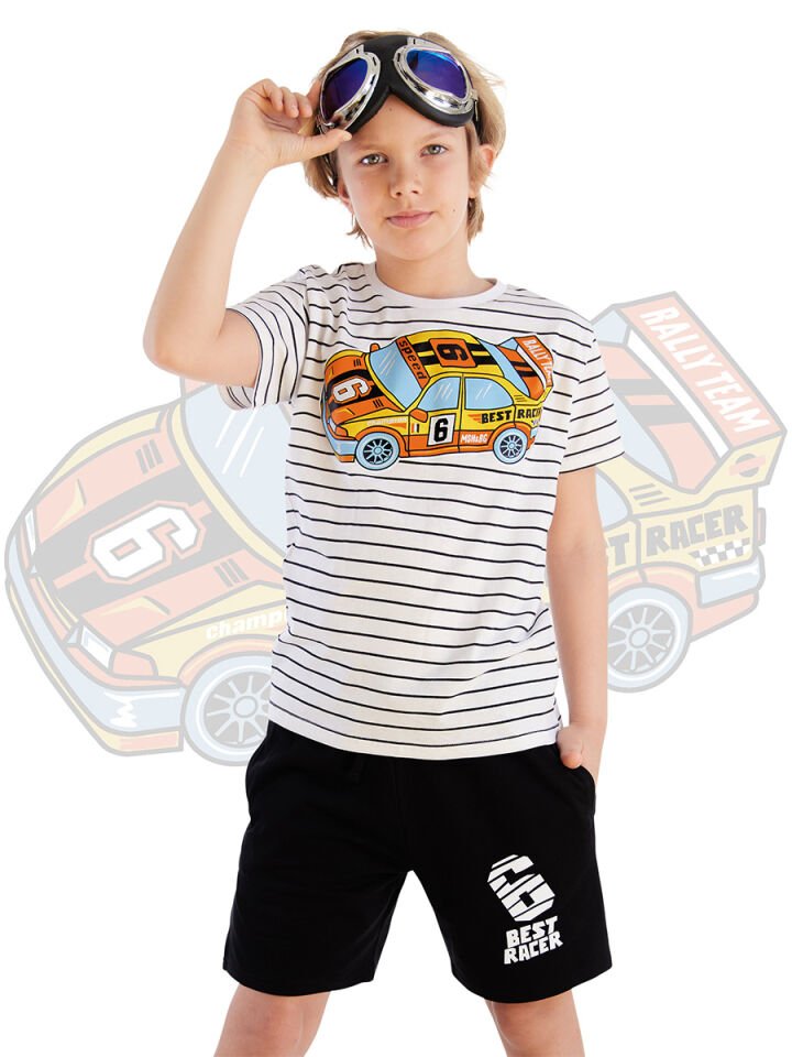 Yarışçı Erkek Çocuk T-shirt Şort Takım 7 Y - Beyaz