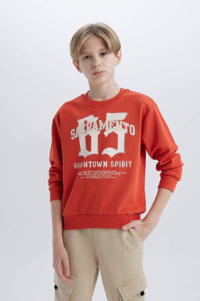 Erkek Çocuk Bisiklet Yaka Baskılı Sweatshirt