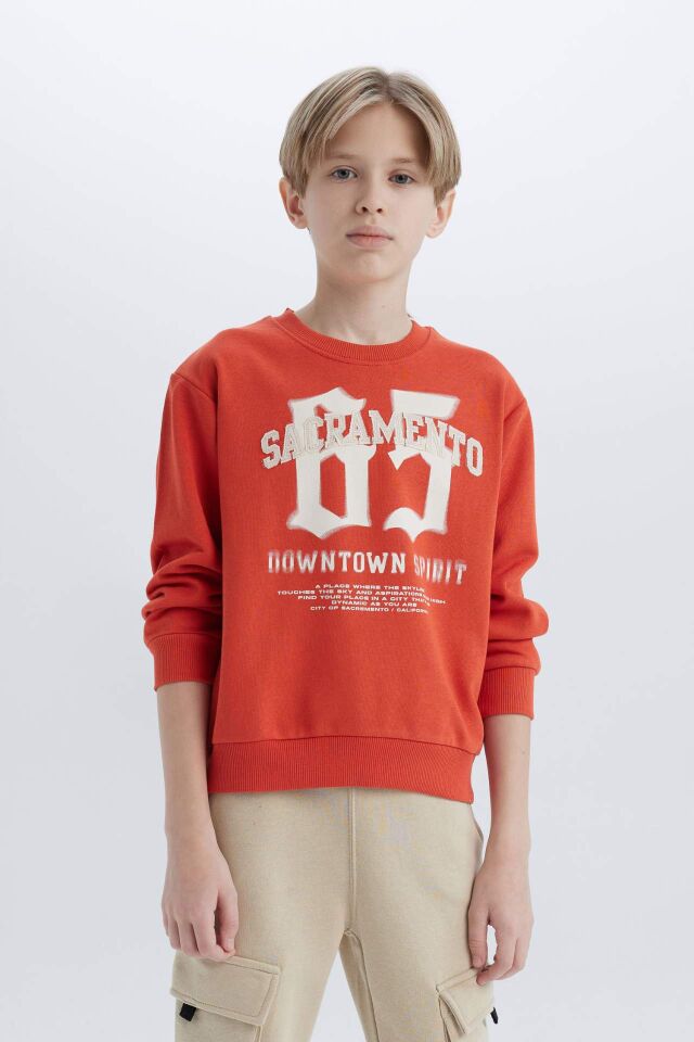 Erkek Çocuk Bisiklet Yaka Baskılı Sweatshirt
