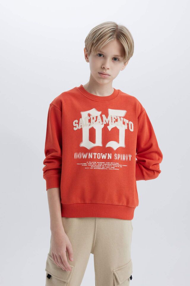 Erkek Çocuk Bisiklet Yaka Baskılı Sweatshirt