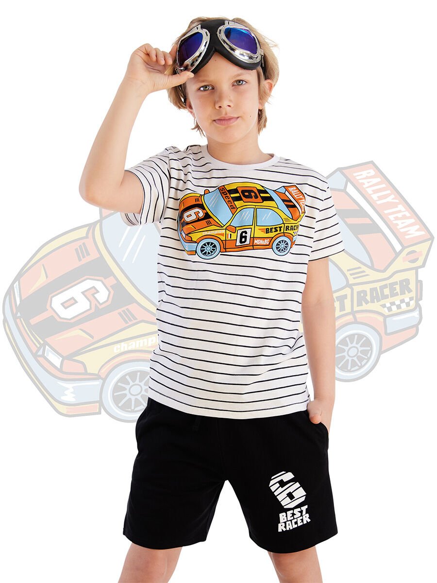 Yarışçı Erkek Çocuk T-shirt Şort Takım 9 Y - Beyaz