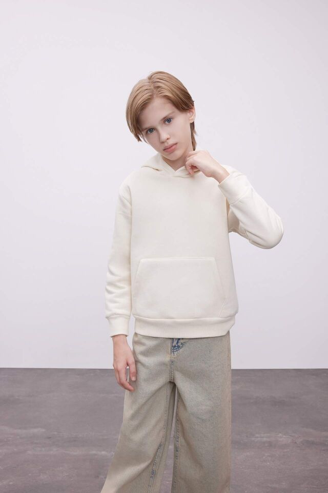 Erkek Çocuk Cepli Kapüşonlu Kalın Okul Sweatshirt