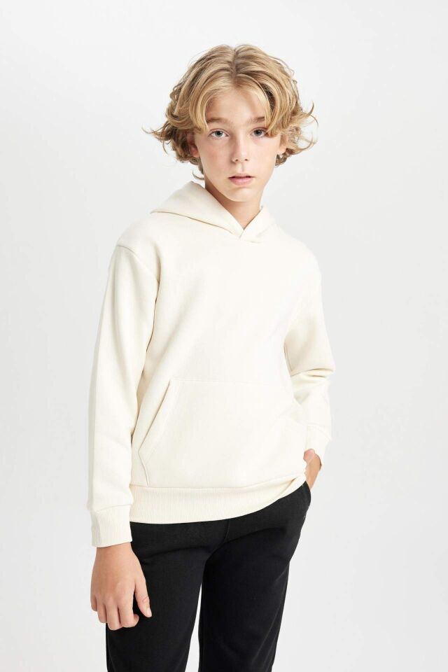 Erkek Çocuk Cepli Kapüşonlu Kalın Okul Sweatshirt