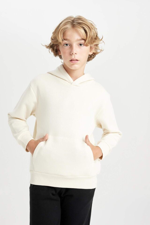 Erkek Çocuk Cepli Kapüşonlu Kalın Okul Sweatshirt