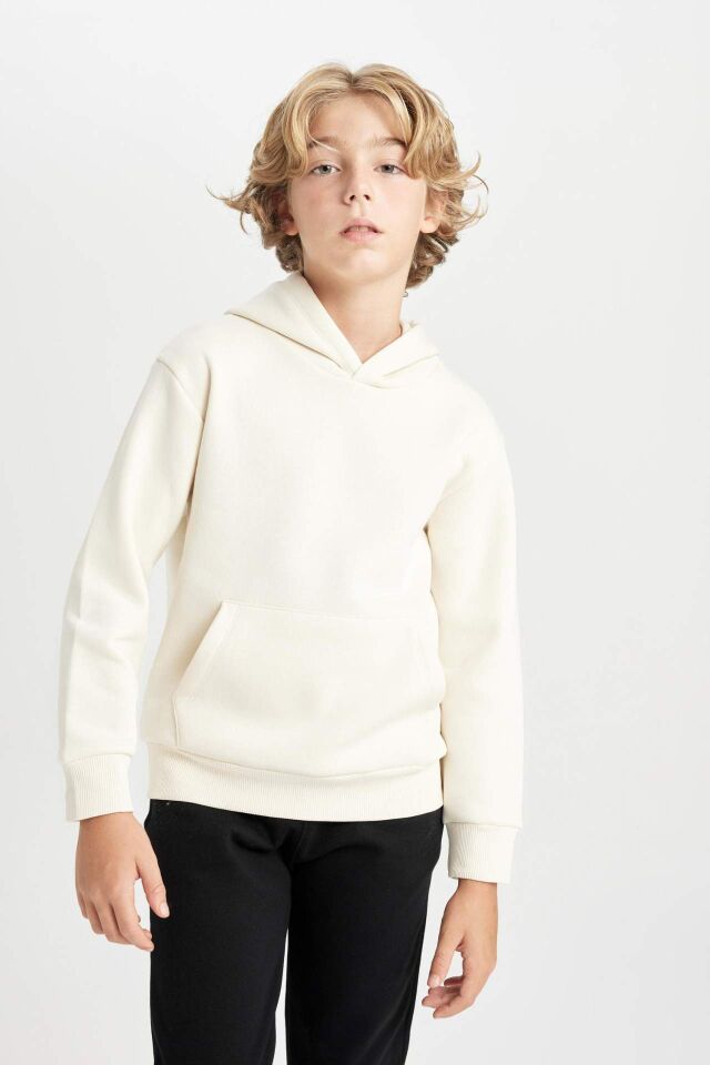Erkek Çocuk Cepli Kapüşonlu Kalın Okul Sweatshirt