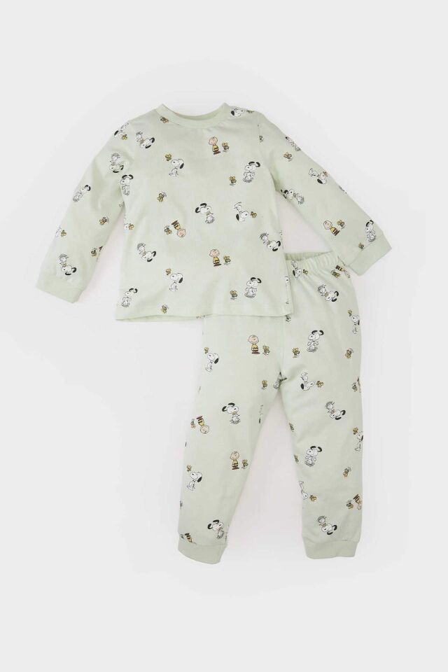 Erkek Bebek Snoopy Pijama Takımı Penye Uzun Kollu Üst Beli Lastikli Uzun Alt