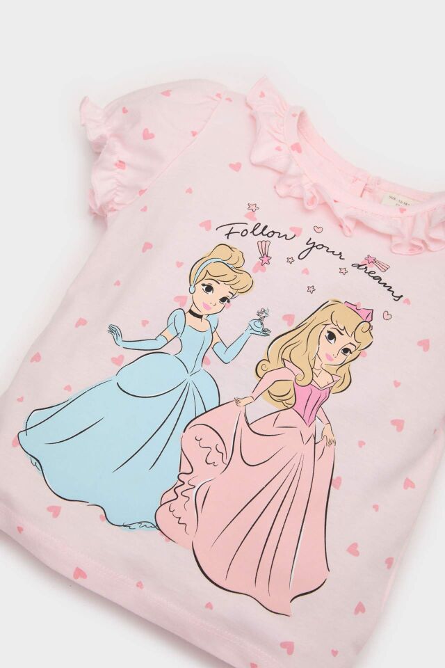 Kız Bebek Disney Prenses Pijama Takımı Kısa Kollu Penye Üst Beli Lastikli Uzun Alt