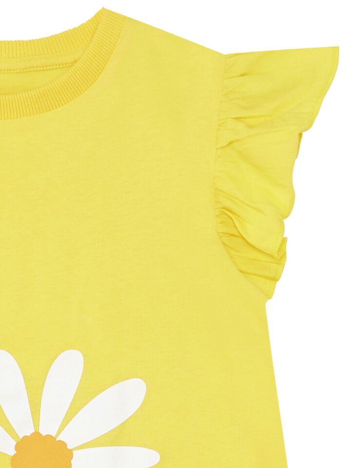 Sarı Çiçekli Kız Çocuk T-shirt Tayt Takım