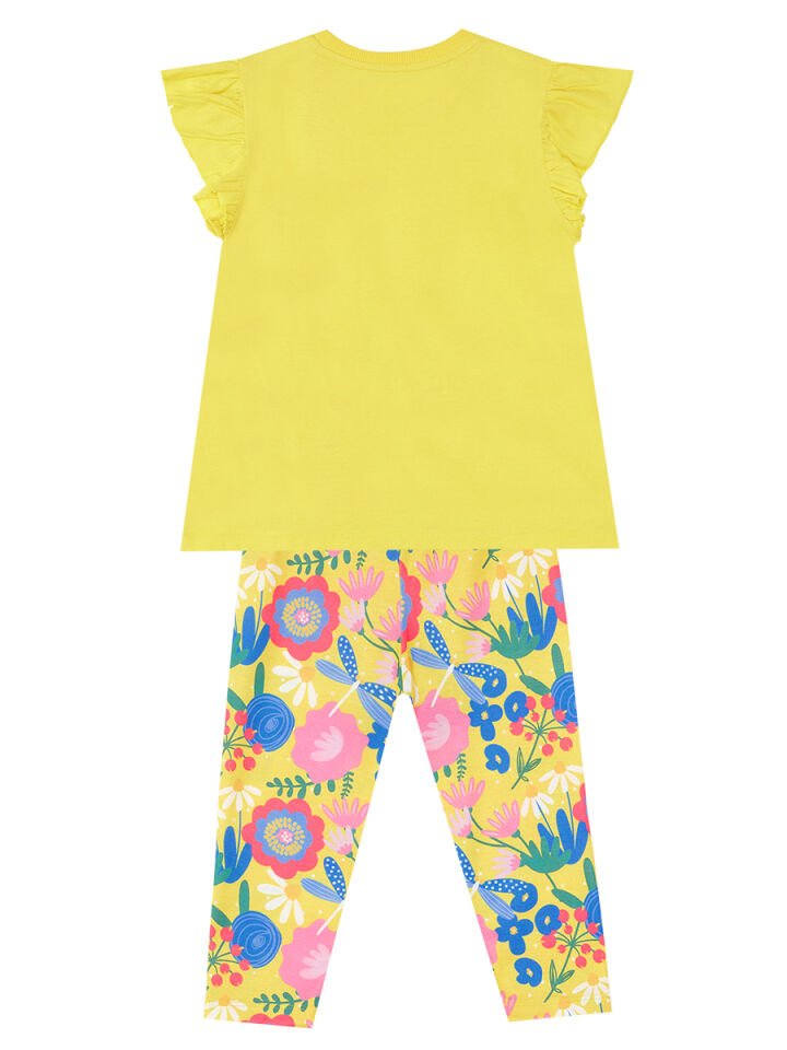 Sarı Çiçekli Kız Çocuk T-shirt Tayt Takım