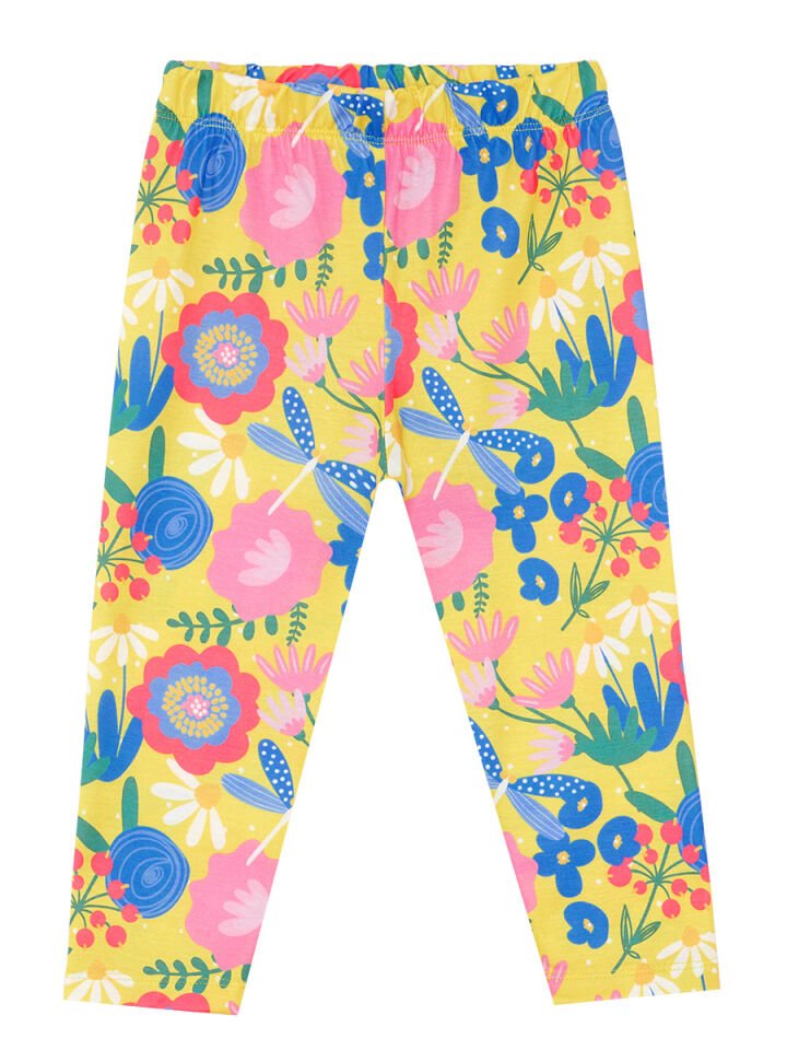 Sarı Çiçekli Kız Çocuk T-shirt Tayt Takım