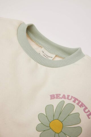 Kız Bebek Bisiklet Yaka Çiçekli İçi Yumuşak Tüylü Sweatshirt