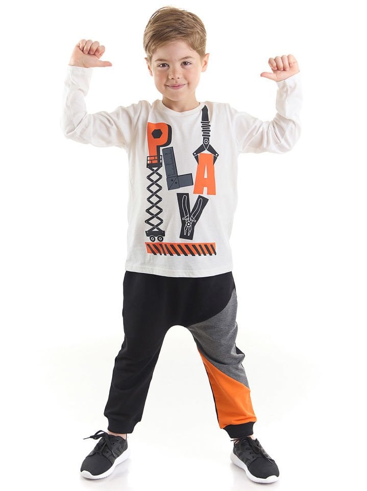Harfler Erkek Çocuk T-Shirt Pantolon Takım 10 Y - Siyah, Ekru