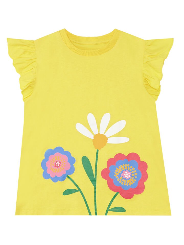 Sarı Çiçekli Kız Çocuk T-shirt Tayt Takım 4 Y - Sarı