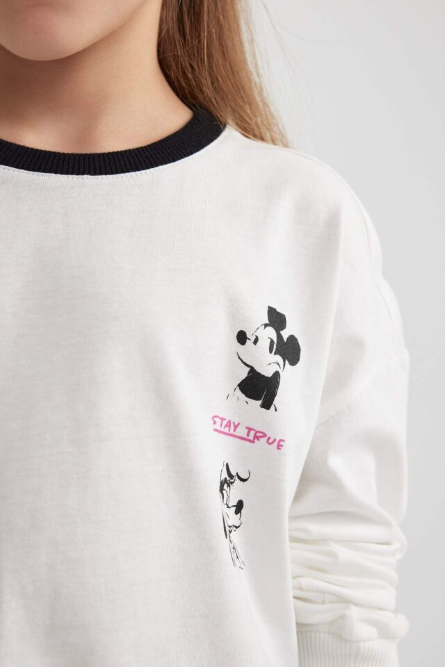 Kız Çocuk Disney Mickey & Minnie Crop Bisiklet Yaka Uzun Kollu Tişört