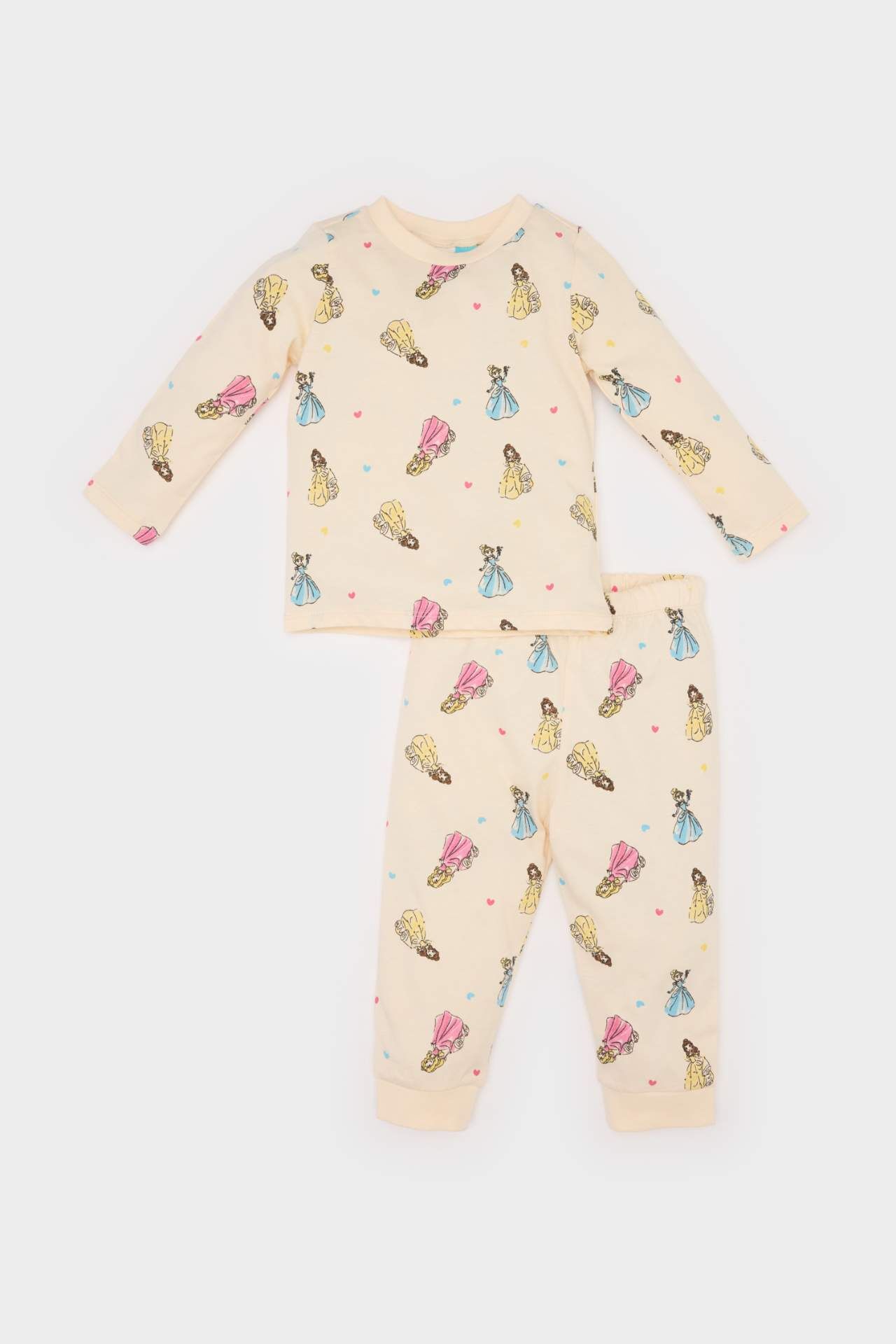 Kız Bebek Pijama Takımı Disney Prenses Kız Baskılı  Penye Uzun Kollu Pijama Üstü Esnek Belli Pijama Altı