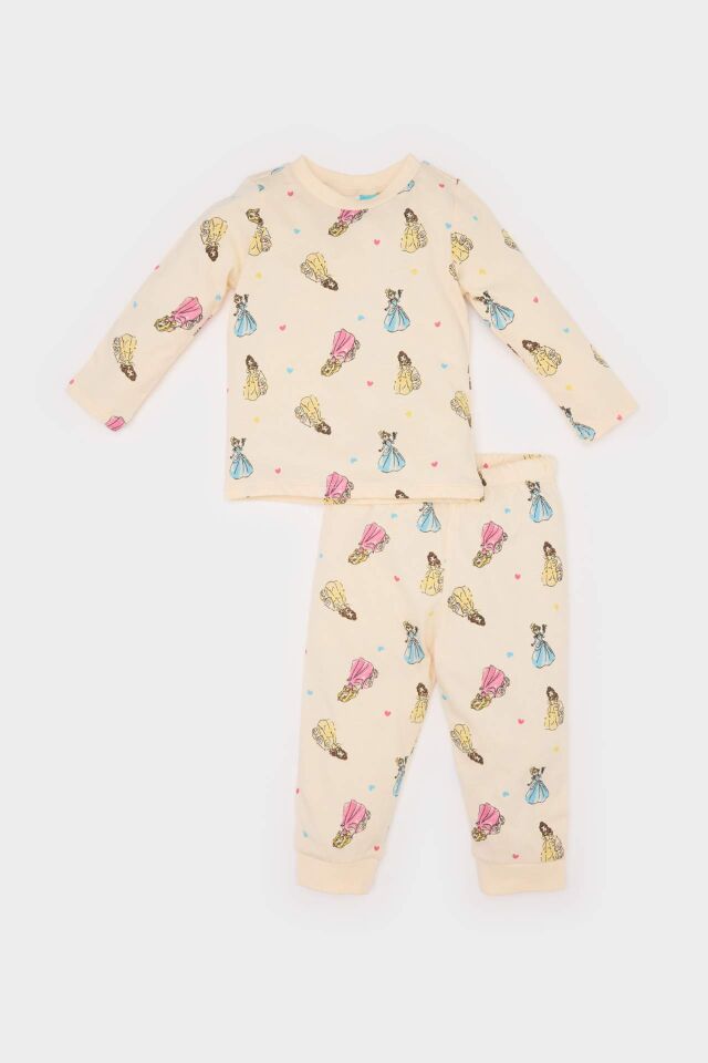 Kız Bebek Pijama Takımı Disney Prenses Kız Baskılı  Penye Uzun Kollu Pijama Üstü Esnek Belli Pijama Altı