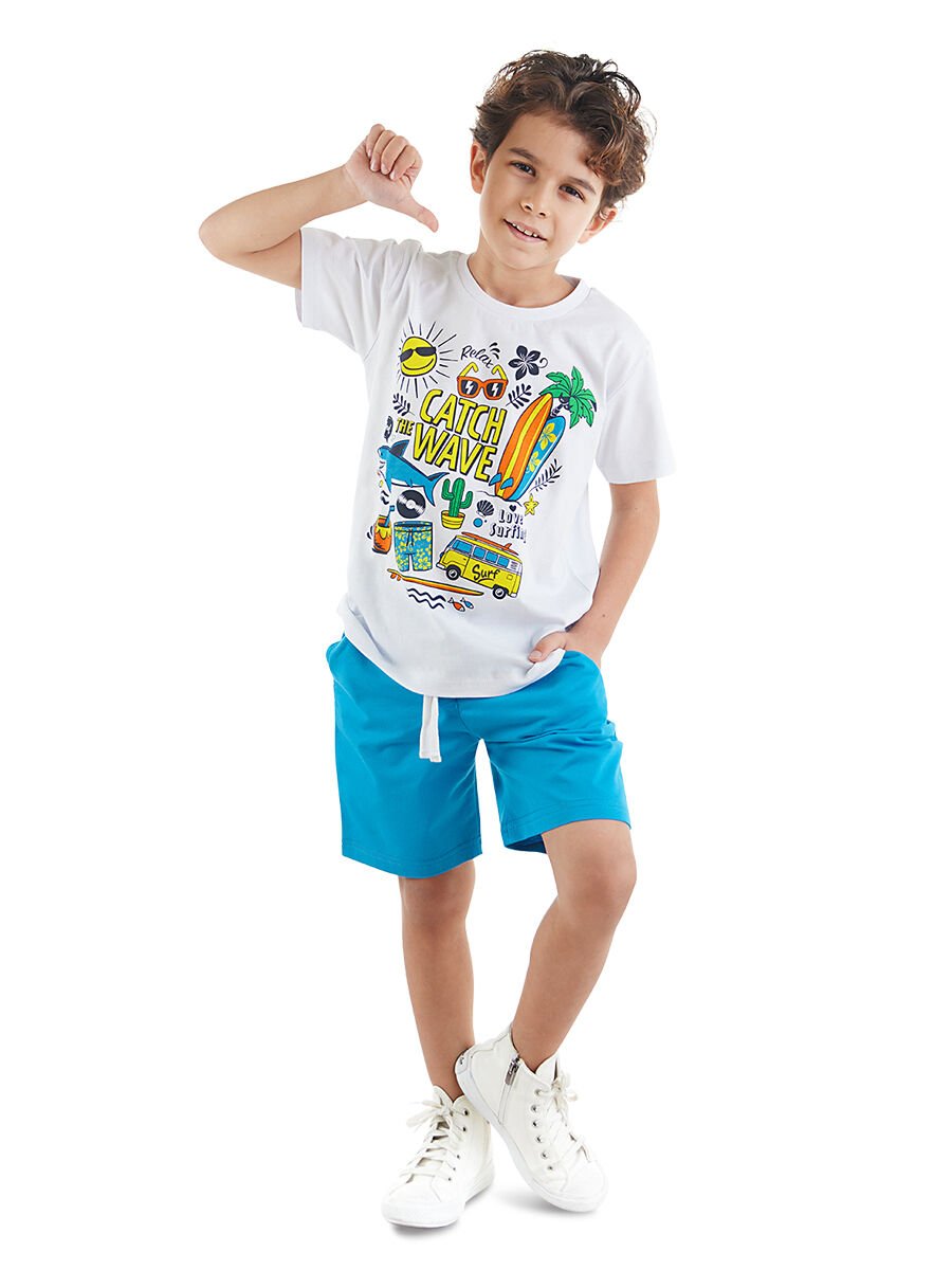 Tatil Erkek Çocuk T-shirt Şort Takım 9 Y - Mavi, Beyaz