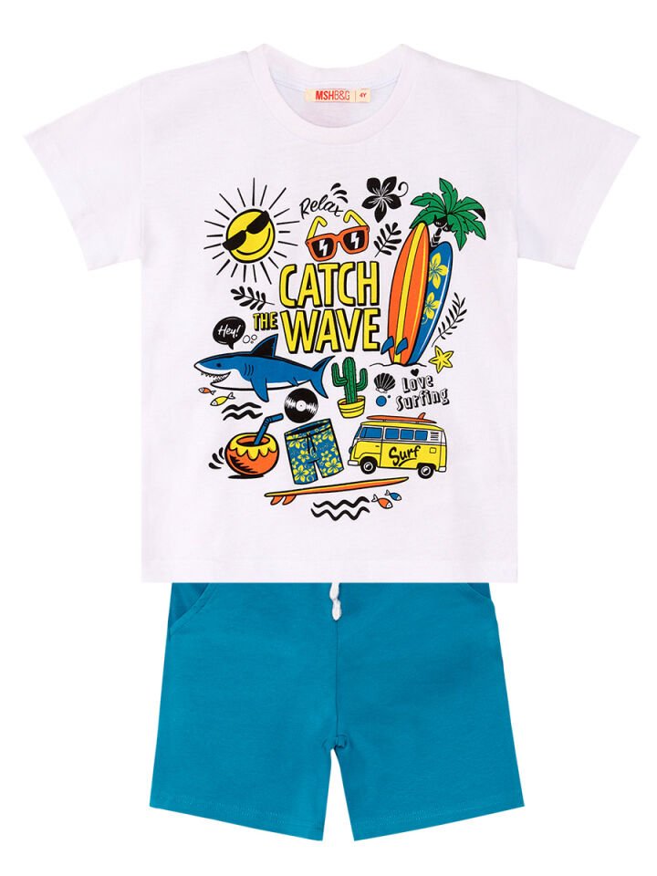 Tatil Erkek Çocuk T-shirt Şort Takım 9 Y - Mavi, Beyaz