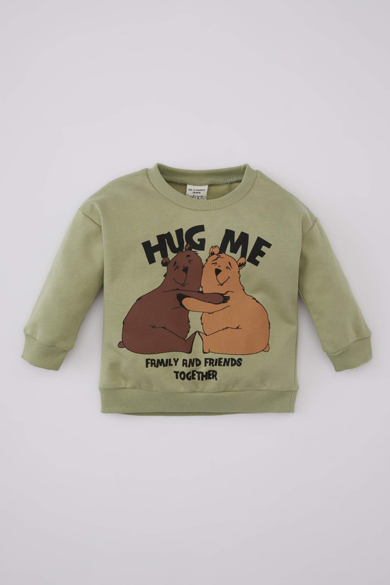 Erkek Bebek Bisiklet Yaka Hayvan Desenli İçi Yumuşak Tüyü İnce Sweatshirt