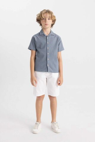 Erkek Çocuk Oversize Geniş Kalıp Polo Yaka Gofre Dokulu Kısa Kollu Gömlek